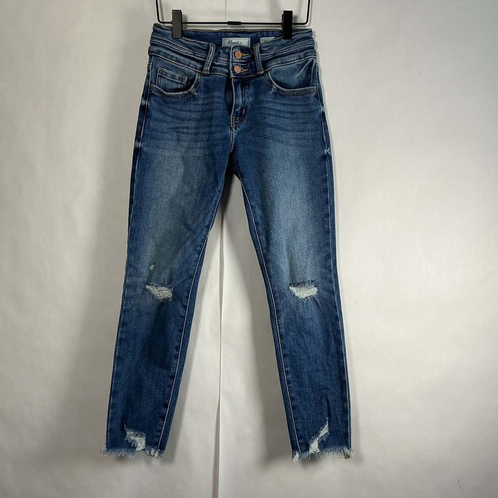 KanCan Signature Mid-Rise Ankle Skinny Distressed Raw Hem Jeans